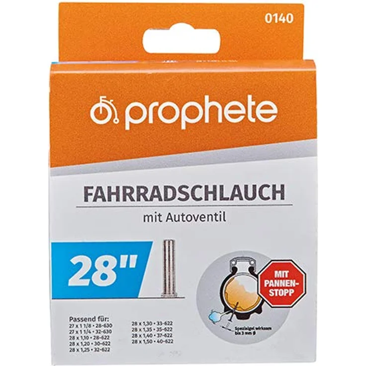 Prophete Fahrradgruppenschlauch 28/27 Autoventil mit Pannenstopp, schwarz, 140, Länge:150mm Breite:110mm Höhe:55mm – Bild 3