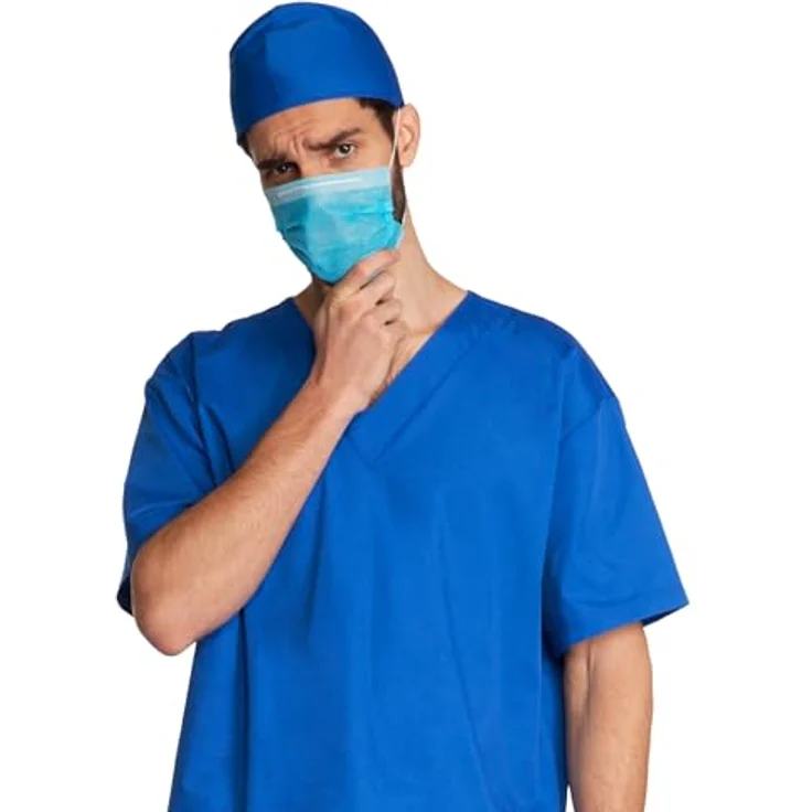 Maskworld Chirurg Kostüm mit Hemd, Hose, Kappe & Mundschutz blau - Größe: S-M - Anzug Verkleidung für Karneval, Fasching & Motto-Party – Bild 3