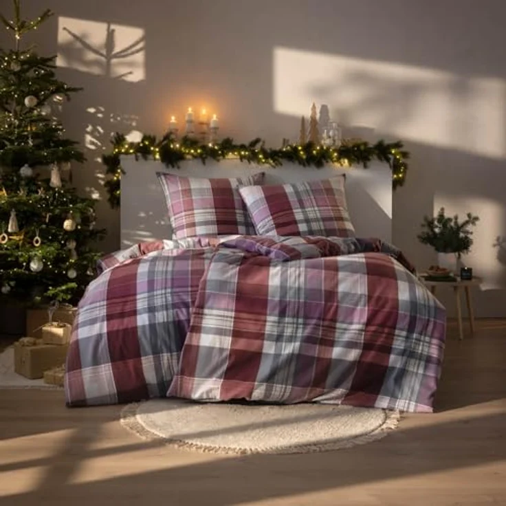 ESTELLA Kuschelflanell Bettwäsche Ambros, 100% Baumwolle, aubergine, pflegeleicht und trocknerfest – Bild 4