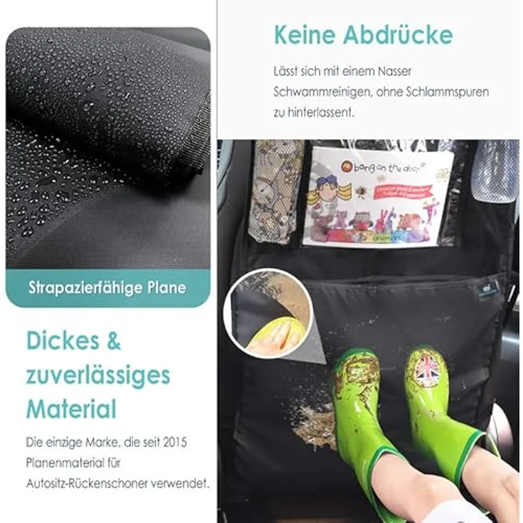 Termichy Auto Rückenlehnenschutz,Trittschutz mit Rücksitz-Organizer, Rücksitzschoner, Wasserdichtes Plane Kick-Matten-Schutz für Autositz mit Durchsichtigem Halter Wasserdichtes (2 Stück, Schwarz) – Bild 4