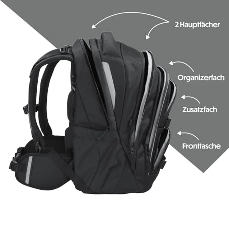 Coocazoo PORTER Schulrucksack „Black Coal”, ergonomischer & anpassbarer Tornister, höhenverstellbar, mit Brustgurt & Hüftgurt, ideal für die 3. Klasse, schwarz – Bild 3
