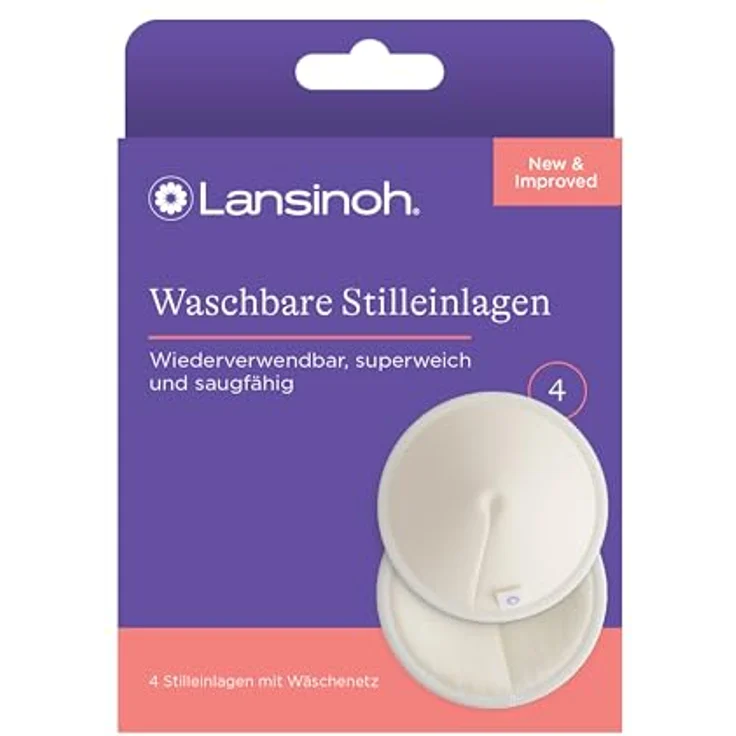Lansinoh Waschbare Stilleinlage 4er Pack, nachhaltiger Schutz mit Bio-Bambus-Innenseite, weiß – Bild 1