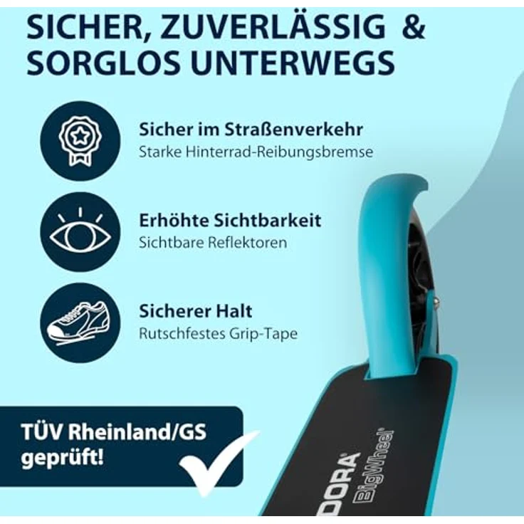Hudora BigWheel® 205 Tretroller, höhenverstellbar & zusammenklappbar, für Kinder & Erwachsene bis 100kg, stabiler Aluminium-Roller mit Ständer und Sicherheitsfeatures – Bild 6