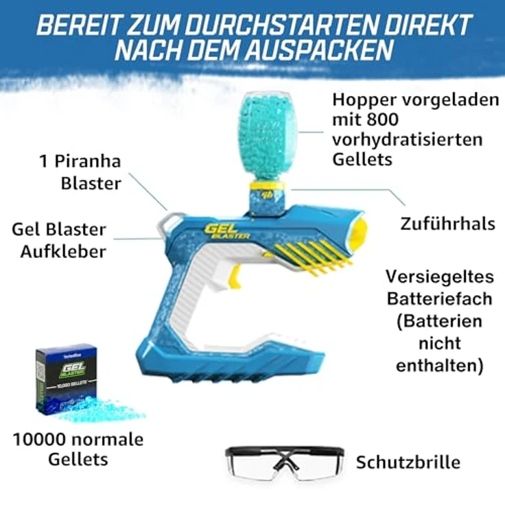 Gel Blaster Piranha – Wasserdichter Automatischer Blaster mit Wasserperlen, 30 Meter Reichweite, Outdoor & Pool-Spielzeug für Männer | Gadgets für Männer und Teenager ab 14 Jahren – Bild 2