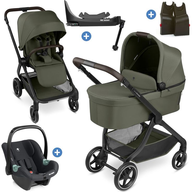 ABC Design 4in1 Kinderwagen-Set City Life, inkl. Babywanne, Autositz Tulip Black, Isofix Base, Sportsitz & Adapter, Farbe Avocado, mit Gratis Mobilitätsgarantie