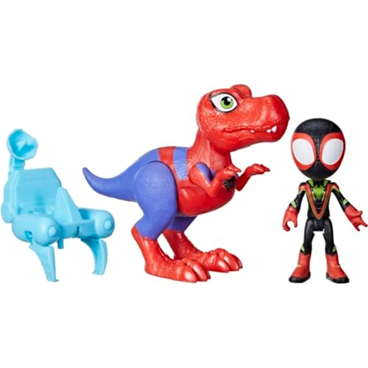 Spidey and his Amazing Friends Marvel Spidey und Seine Super-Freunde Dino-Webs Spidey-Rex & Miles „Spin“ Morales Action-Figurenset mit beweglichen Figuren und abnehmbarem Zubehör, 10 cm – Bild 3