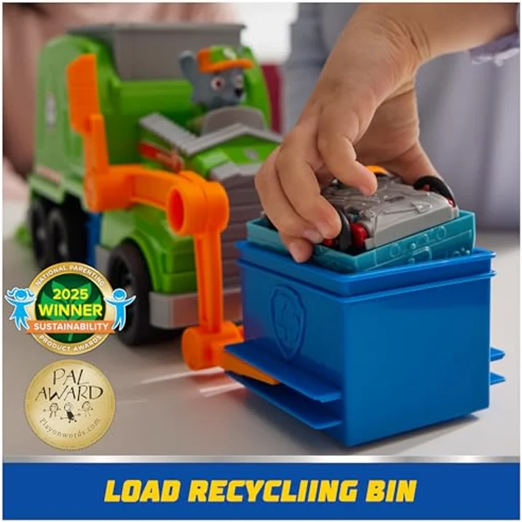 Paw Patrol Rocky's Recycling Truck, Deluxe Spielzeugfahrzeug mit 7 cm Rocky Figur und Funktion zum Verladen von Müll – Bild 4