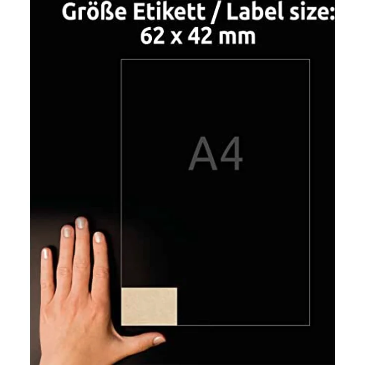 AVERY Zweckform L7110-25 Kraftpapier Etiketten (450 Aufkleber zum Bedrucken, 62x42mm auf A4, selbstklebend, rechteckige Recycling Etiketten, nachhaltige Produktaufkleber) 25 Blatt, naturbraun – Bild 3