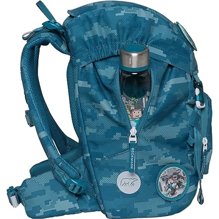 Beckmann Schulranzen Classic (6tlg., blau) mit Sportrucksack, Federmäppchen, Schlamperrolle, inkl. Buttons und wasserdichtem Innenfach – Bild 6