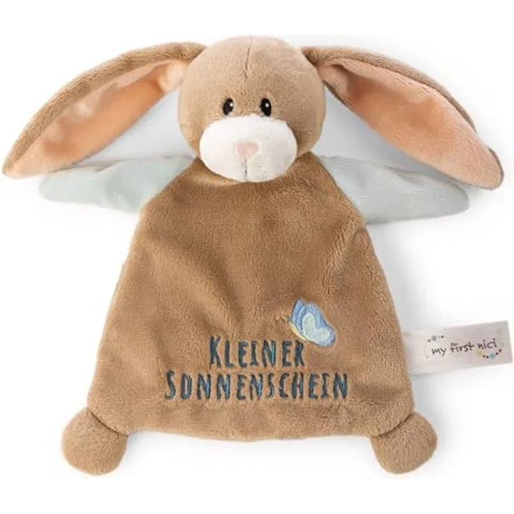 NICI Schmusetuch Hase Lopino „Kleiner Sonnenschein“, braun, 20x17cm, Kuscheltuch für Babys & Kleinkinder mit langen Schlappohren und hochwertiger Stickerei