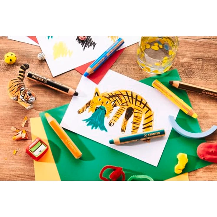 STABILO woody 3 in 1, Buntstifte im Tiger Design, 6 Stück mit Spitzer, hohe Deckkraft und Farbintensität, geeignet für Papier und glatte Oberflächen – Bild 7