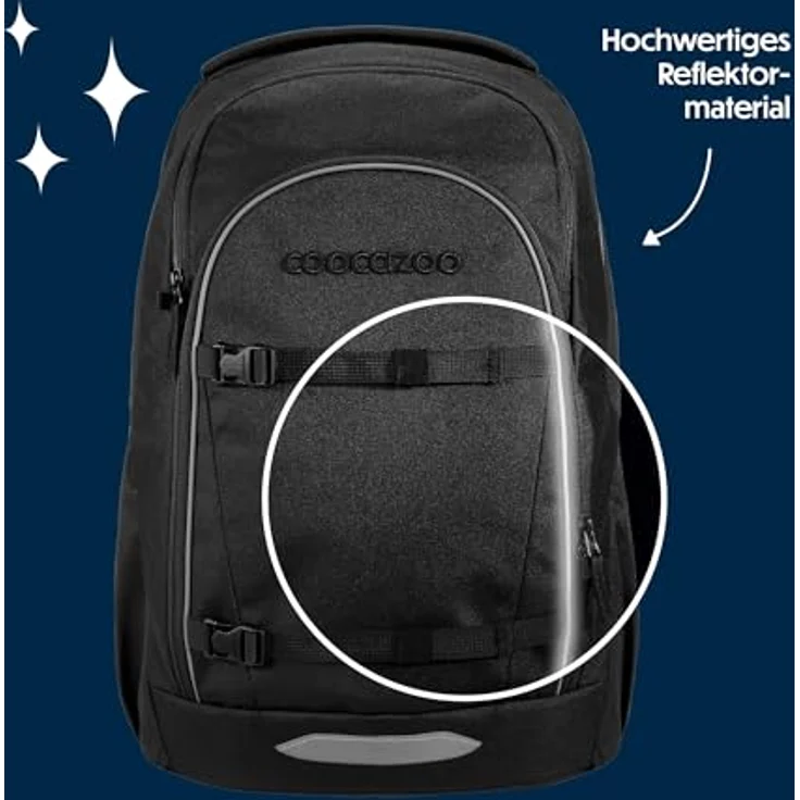 Coocazoo EVERY „Midnight Black“, ergonomischer Schulrucksack mit 30 Litern Volumen, höhenverstellbar, reflektierende Elemente, für die 3. Klasse – Bild 5