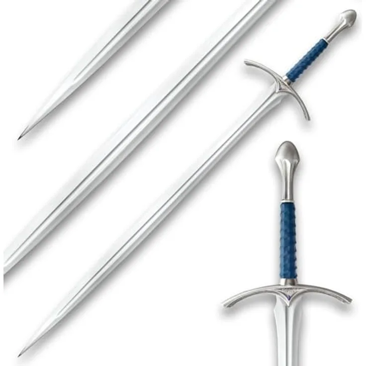 United Cutlery Glamdring, Schwert von Gandalf, 121 cm, rostfreier Stahl, mit Holz Wandschild
