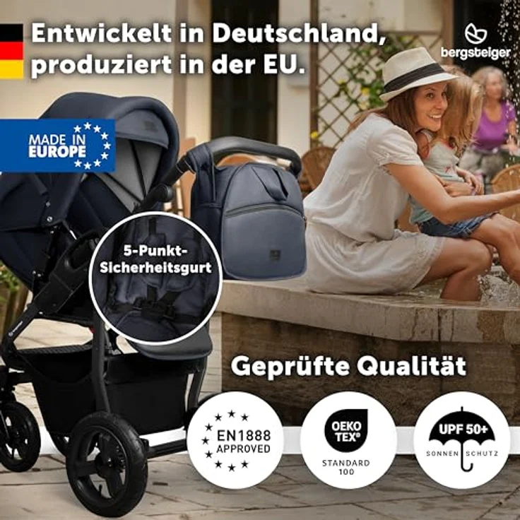 Bergsteiger Capri Kombikinderwagen 2-in-1, Babywanne & Sportsitz, luftreifen, Federung, höhenverstellbarer Griff, faltbar mit Zubehör – Bild 4