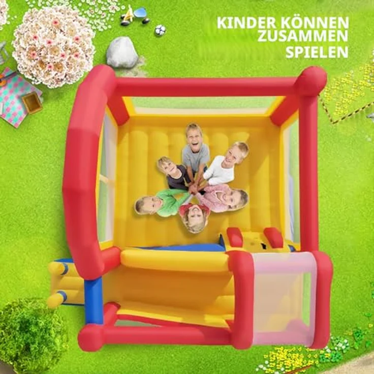 Ballsea Hüpfburg XXL, Großes Aufblasbares Schloss mit Trampolin, Rutsche & Kletterwand für Kinder von 3-8 Jahren, bis 200 kg belastbar – Bild 4