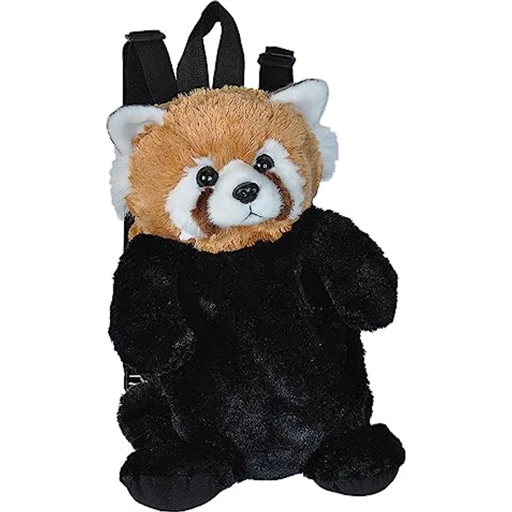 Wild Republic Red Panda, Plüsch Rucksack in Schwarz, kuschelig und weich