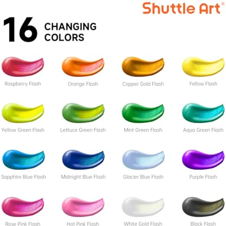 Shuttle Art Acrylfarben Set, 16 Chamäleonfarben mit Perlglanz, 60ml Flaschen, geeignet für Leinwand, Glas, Holz und mehr – Bild 3