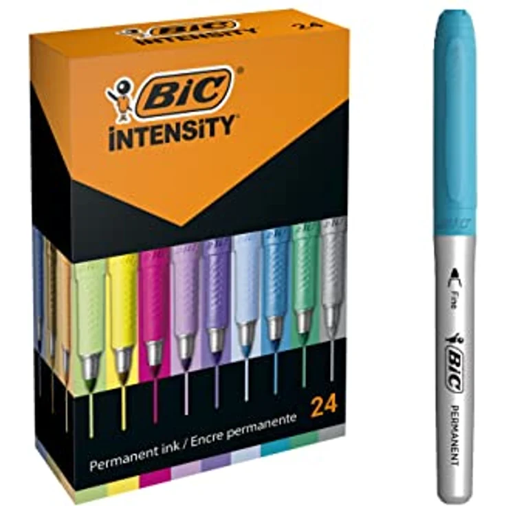 BIC Intensity Pastell Marker, 24 Metallic- und Pastellfarben, geruchsarm, schnell trocknend – Bild 1