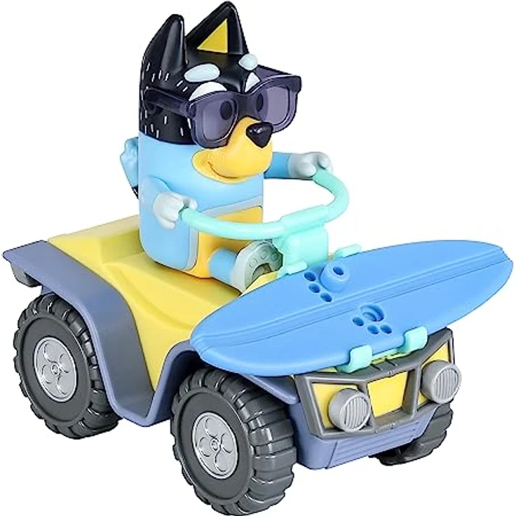 BlueY Bluey: Fahrzeug- und Figurenset „Strand-Quad mit Bandit“ – mit Bandit (7,6 cm) und Surfbrett-Zubehör, Black – Bild 5