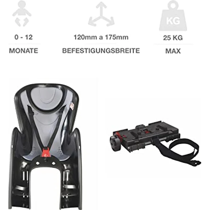 OKBABY Herren Baby Shield Kindersitz-Halterung, Schwarz und Silber, S, für Fahrradsitze mit europäischer Norm ISO 11243, ergonomisches Design, bis zu 22 kg Kindergewicht, höhenverstellbare Fußstützen – Bild 5