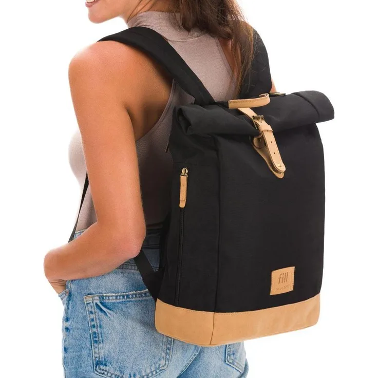 Fillikid Wickeltasche Berlin, Wickelrucksack im Rolltop-Design mit wasserabweisendem Material und gepolsterten Schultergurten