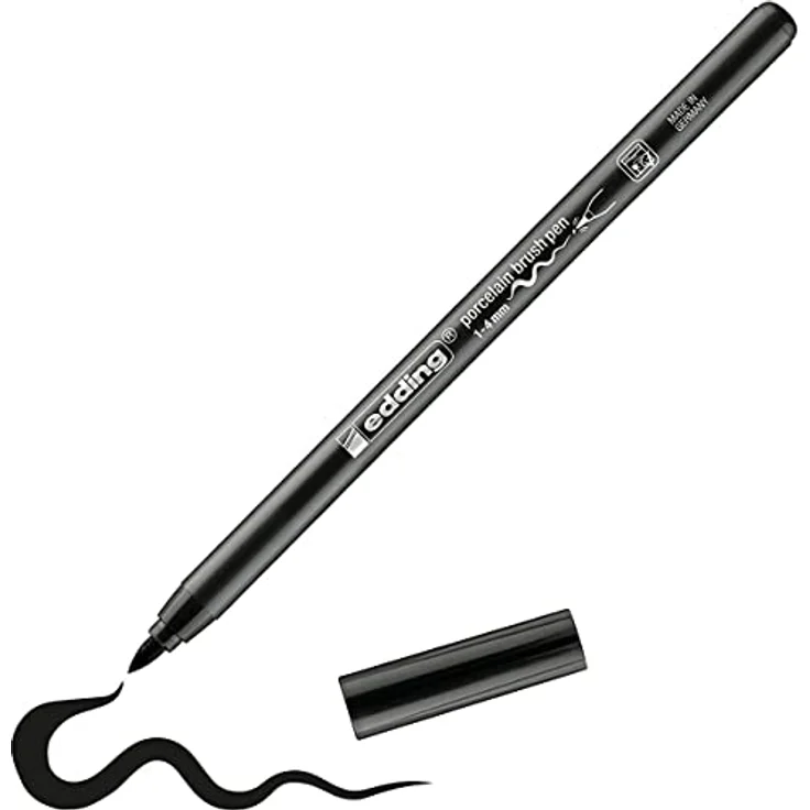 edding 4200 Porzellanpinselstift, schwarz, Pinselspitze 1-4 mm, Filzstift zum Beschriften und Dekorieren von Porzellan, spülmaschinenfest, lichtechte Tinte, schnell trocknend – Bild 1