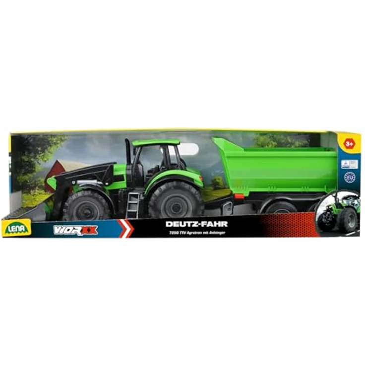 Lena WORXX Traktor Deutz-Fahr Agrotron 7250 TTV, Spielzeugfahrzeug mit Anhänger, verstellbarer Traktorschaufel und verriegelbarer Kippmulde, 74 cm, für Kinder ab 3 Jahren – Bild 4