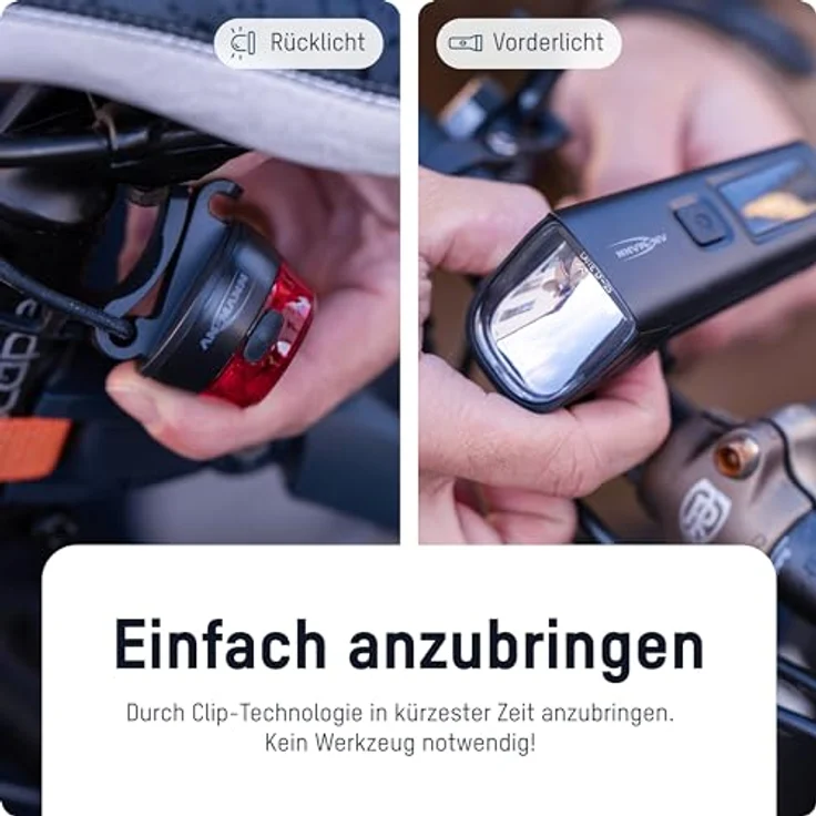 Ansmann Fahrradlicht Set StVZO zugelassen mit OSRAM LED und autom. Abblendlicht 200 m Leuchtweite 100 Lux 180 Lumen IPX5 Akkubetrieben aufladbar über USB Radlicht Set Vorderlicht & Rücklicht - Kinderfahrrad Zubehör – Bild 5
