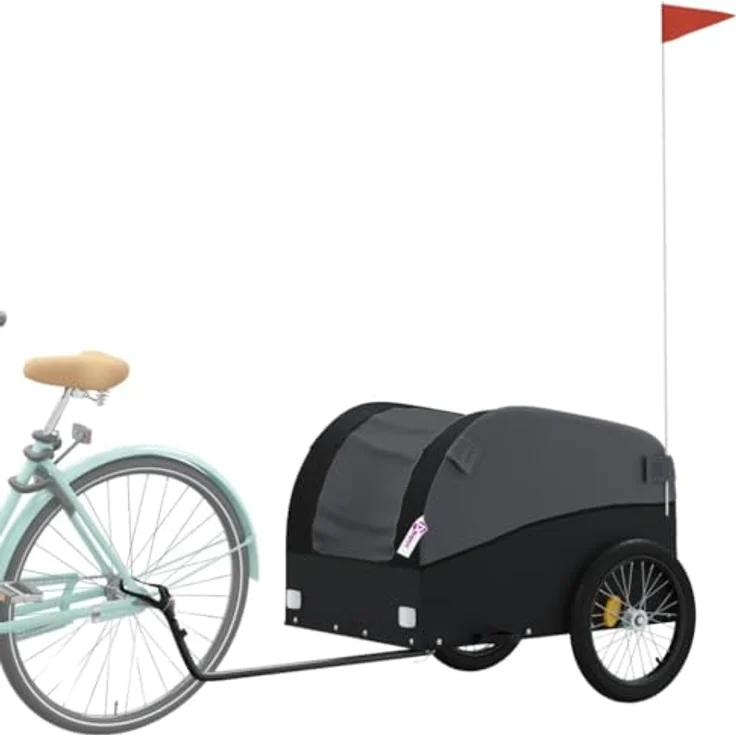 vidaXL Fahrradlastenanhänger Schwarz 45 kg Eisen mit Deichsel und Sicherheitsflagge – Bild 4