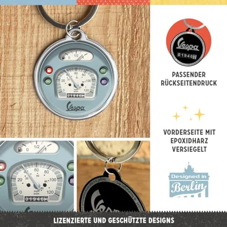 Nostalgic-Art Retro Schlüsselanhänger, Ø 4 cm, Vespa – Tacho aus Metall, Vintage Design, Silber - Preisvergleich – Bild 3