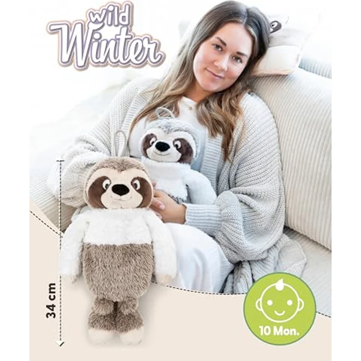Nici Wärmflasche Winter, Faultier Izzy Icetumbler, 300 ml, 34 cm, 2in1 Kuscheltier & Wärmflasche, braun-weiß, aus recyceltem Material – Bild 2