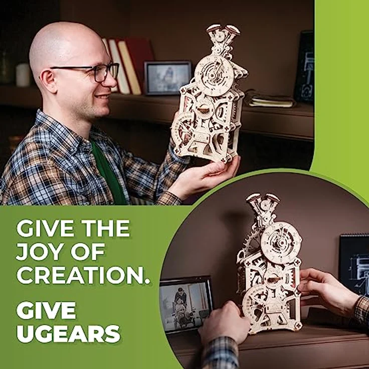 UGEARS Motoren-Uhr 3D Holzpuzzle für Erwachsene - Mechanische 3D Puzzle Uhr Holz - Funktionelle Uhr Modellbausatz mit Bewegliche Kolben - Selbst Bauen holzmodelle bausätze ideal für Modellbau Fan - Preisvergleich – Bild 3