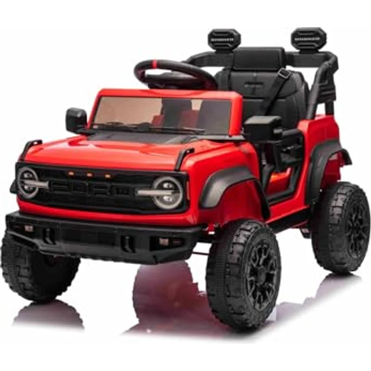 Beneo Ford Bronco Elektrisches Kinderfahrzeug, Einzelsitzer, Rot, Hinterradantrieb, 2,4-GHz-Fernbedienung, MP3-Player mit USB-Anschluss, hohe Bodenfreiheit, Sicherheitsgurt, LED-Beleuchtung – Bild 1