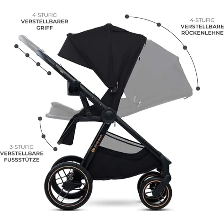 Kinderkraft Kombi-Kinderwagen NEA 2.0, 2-in-1 mit Babywanne und Sportsitz, Teleskopschieber, Zubehörset und Adapter - Midnight Black, bis 22 kg, inkl. Gratis Mobilitätsgarantie – Bild 12