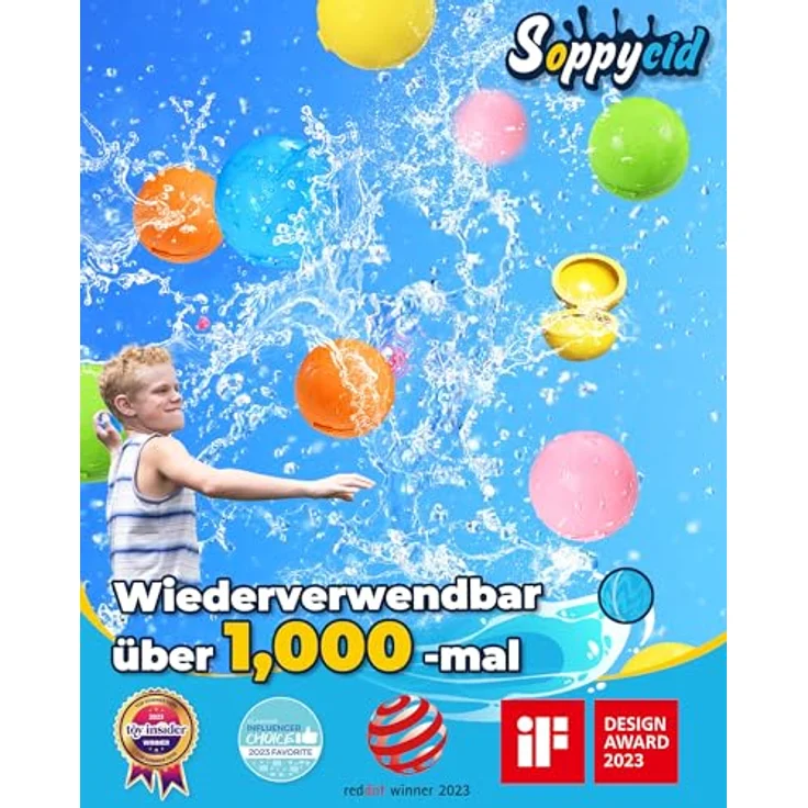 SOPPYCID 8 Stück Wiederverwendbare Wasserbomben Selbstschließend, Schnell befüllbare Silikon Spritzbälle für Kinder Erwachsene, Outdoor Sommerspaß Wasserspielzeug für Party, Wasserpark, Familienspiel – Bild 4