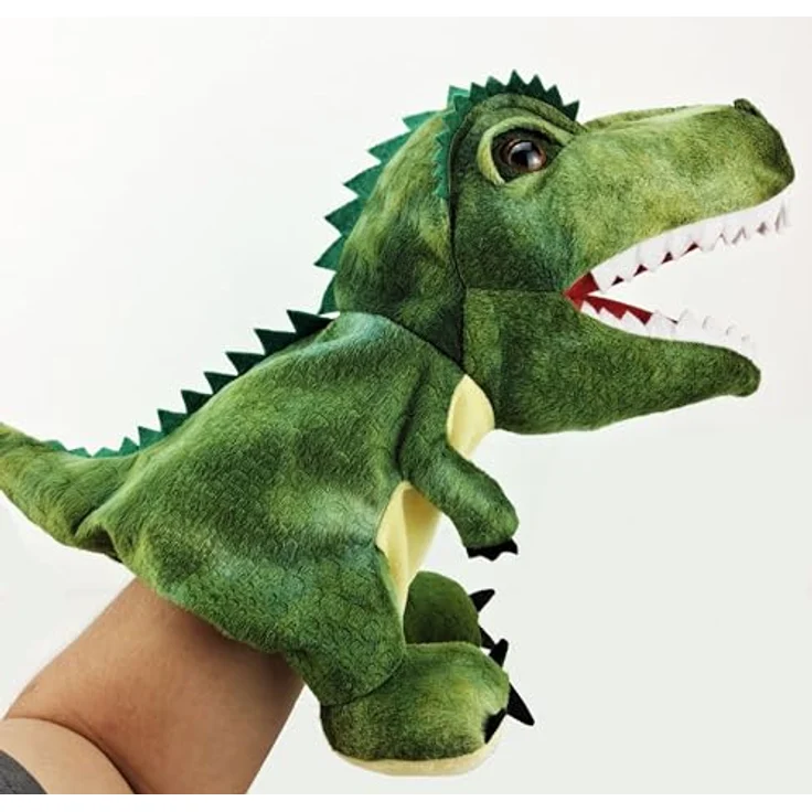 LOMTRATS Dinosaurier-Handpuppen Set, Triceratops und Tyrannosaurus Rex mit beweglichen Mündern, ideal für Geschichtenerzählen, ca. 30 cm groß, aus weichem Plüsch – Bild 2