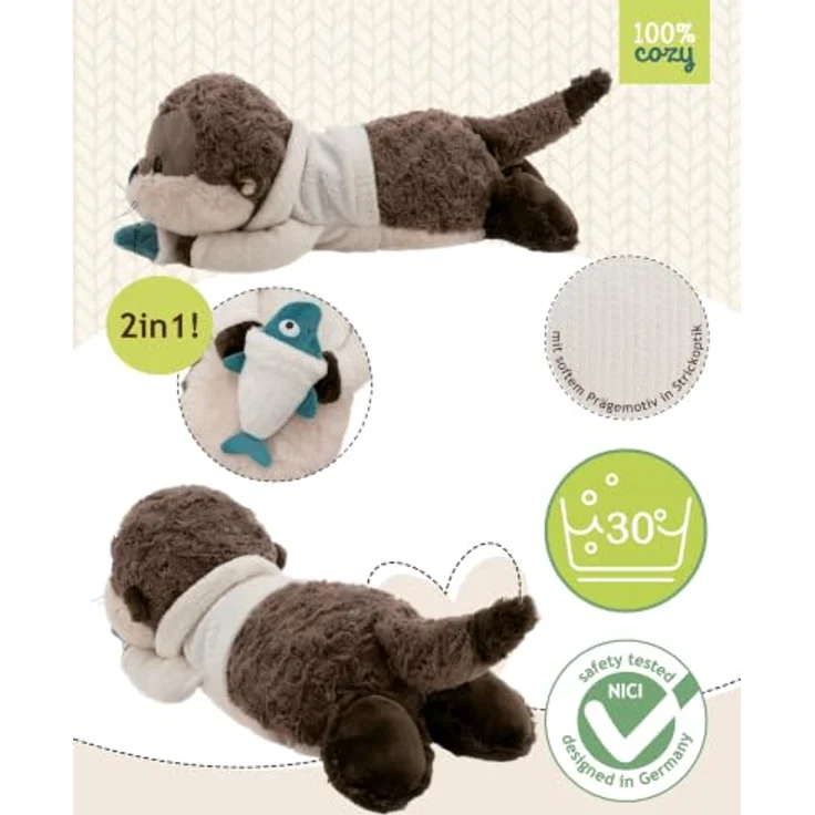 NICI 63236 Plüsch Otter Ophelio mit Fisch, 35 cm, liegend, braun, ab Geburt – Bild 3