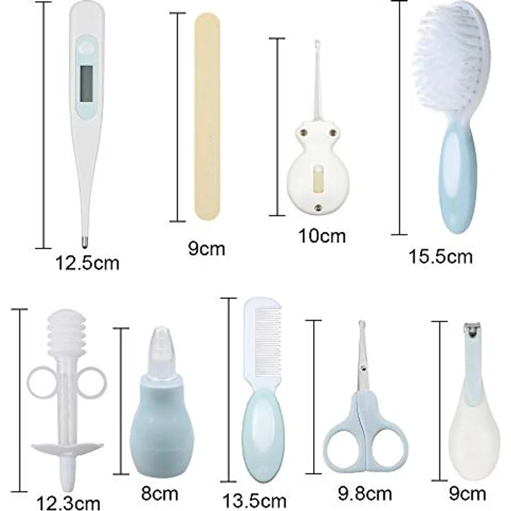 Lictin Babypflegeset 15 teilige Baby Pflegeset Neugeborene mit Fieberthermometer Nasensauger Kamm Nagelschere Baby Erstausstattung Pflegeset für Neugeborene (Grau) – Bild 8