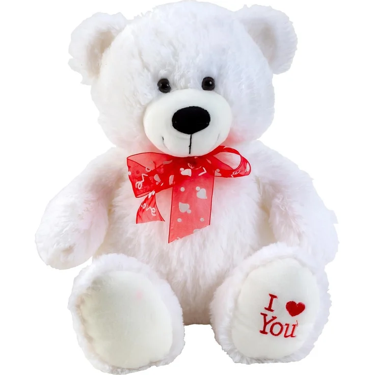 Geschenkestadl Teddybär Weiß, 50 cm mit roter Schleife und „I love you“-Stickerei