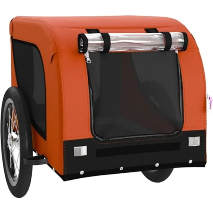 vidaXL Fahrradhundeanhänger Fahrradanhänger Hunde Orange und Schwarz Oxford-Gewebe & Eisen, mit PVC-Fenster und reflektierenden Elementen – Bild 4