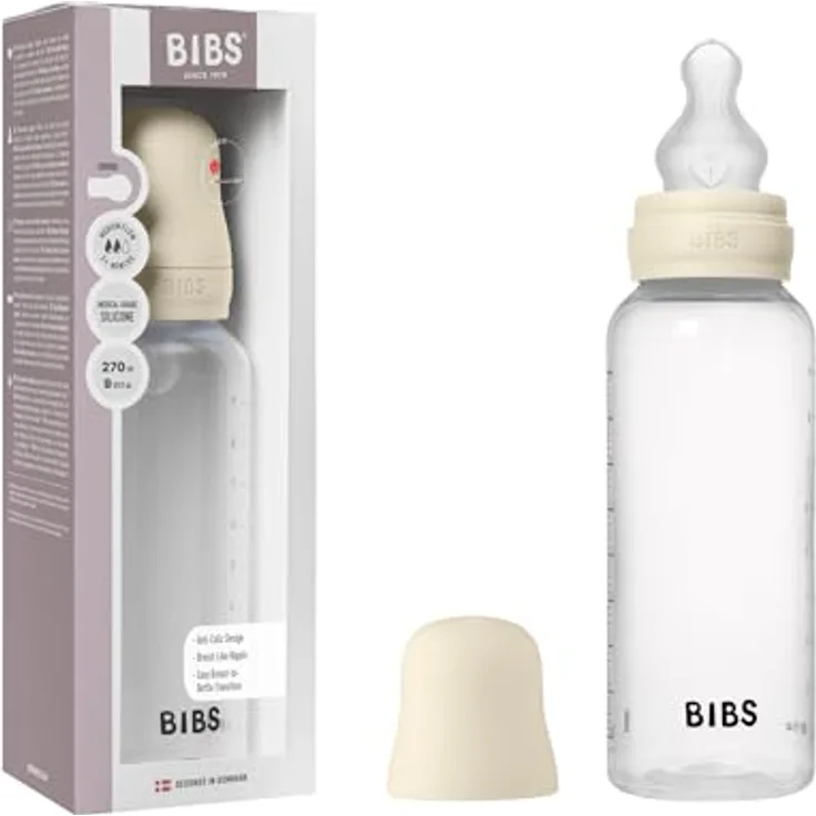 BIBS Babyflasche 270 ml, Silikonsauger, Anti-Kolik, BPA-frei, mittlerer Fluss, leicht zu reinigen, ab 0 Jahren - Ivory