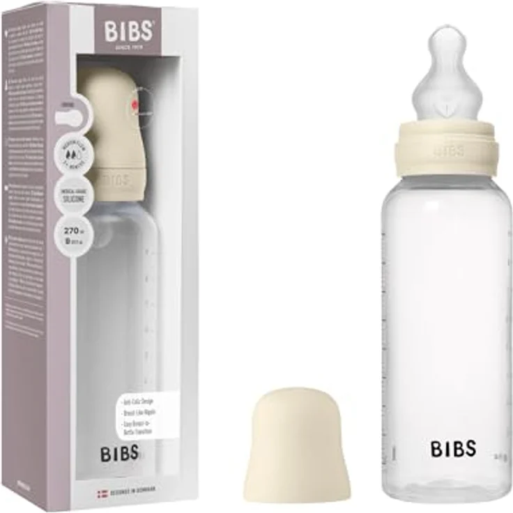 BIBS Babyflasche 270 ml, Silikonsauger, Anti-Kolik, BPA-frei, mittlerer Fluss, leicht zu reinigen, ab 0 Jahren - Ivory – Bild 1