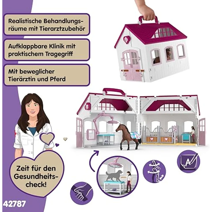 Schleich Pferdeklinik Heilende Hufe, Spielset Horse Club mit Röntgenfunktion und medizinischer Ausstattung, ca. 48 x 32 x 14 cm – Bild 4