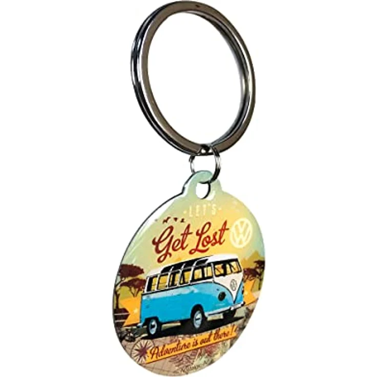 Nostalgic-Art Schlüsselanhänger mit Gravur Edelstahl Schlüsselanhänger Ø 4cm - VW Bulli Let's Get Lost – Bild 1