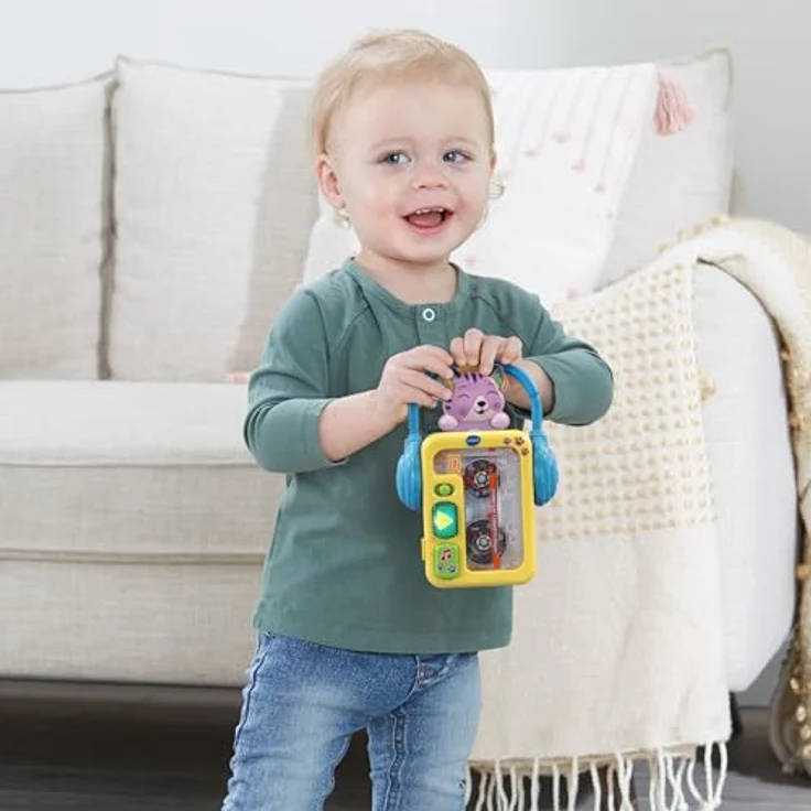 VTech Baby Musikspaß-Kassettenspieler mit leuchtender Wiedergabetaste und spielendem Kätzchen, Retro-Look - Blau – Bild 4