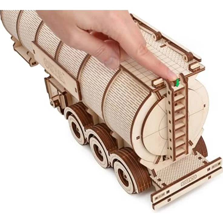 Eco Wood Art ROAD KING LKW Aufleger Modellbausatz, mechanisches 3D-Holzpuzzle mit 251 lasergeschnittenen Teilen, Federwerk-Antrieb, ohne Kleber – Bild 2