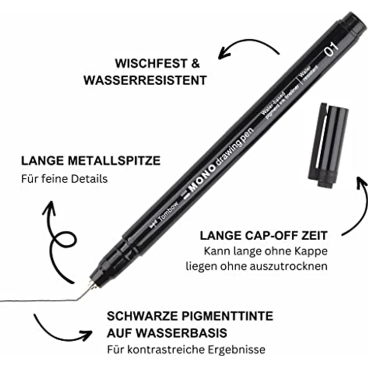 Tombow MONO drawing pen 08 Fineliner schwarz, 0,6 mm, Wasserlösliche Tinte auf Wasserbasis, ideal für Zeichnen und Skizzieren – Bild 2