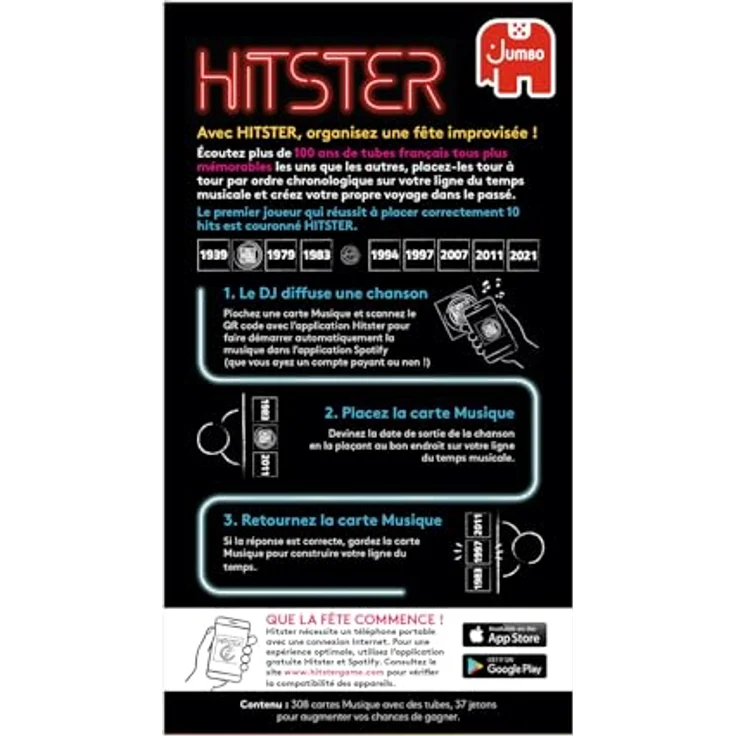 Jumbo Hitster 100 % Chansons Francaises, Partyspiel für 2-10 Spieler, Spieldauer 30 Minuten, ab 16 Jahren – Bild 2