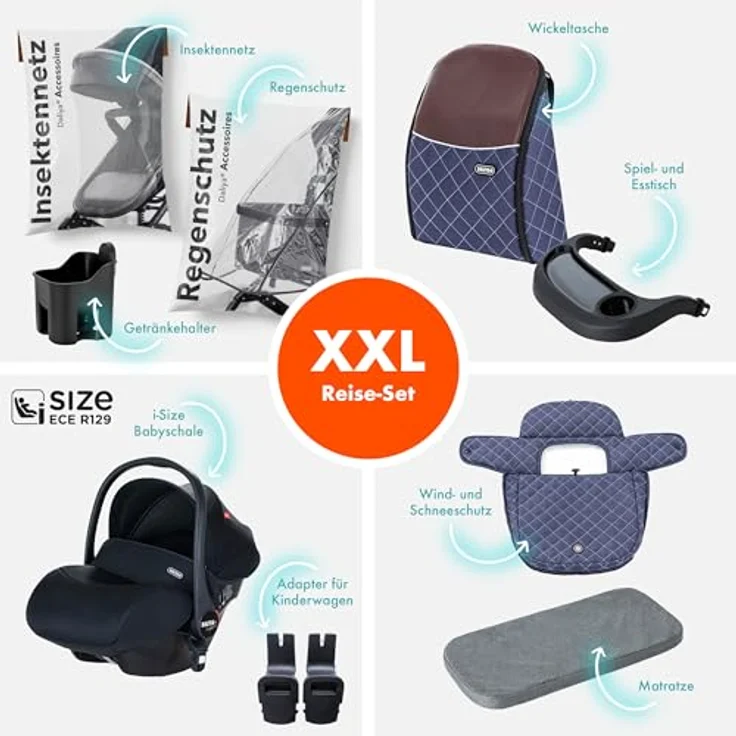Daliya BAMBIMO 2in1 Kinderwagen & Buggy, Blau - Aluminium Gestell mit doppelter Federung, UV-Schutz 50+, pannensichere Airless Räder, faltbar, mit großem Einkaufskorb – Bild 3