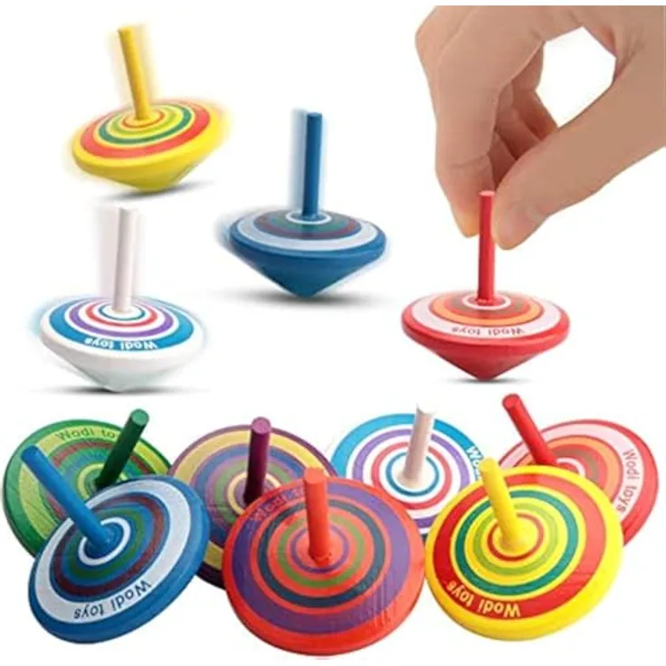 YIQI 15er Set Kreisel aus Holz, bunte Mitgebsel für Kindergeburtstag, Entwicklungspielzeug für Feinmotorik (Farbe zufällig)